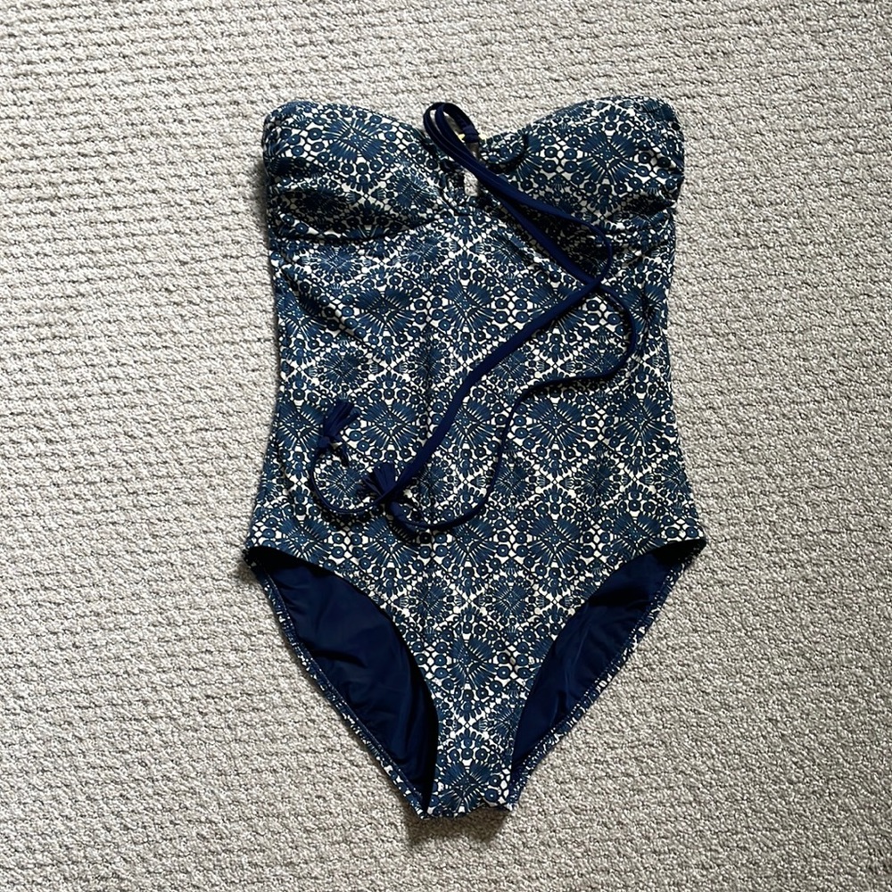 Tory Burch Navy Blue and White One-Piece Swimsuit